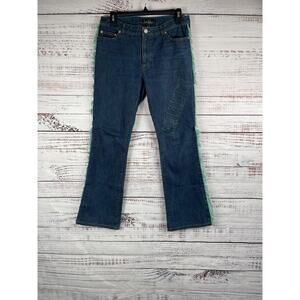 Nicole Miller Jeans Womens 2 Flare Leg Studded Fringe Denim Blue Mint Green Wild